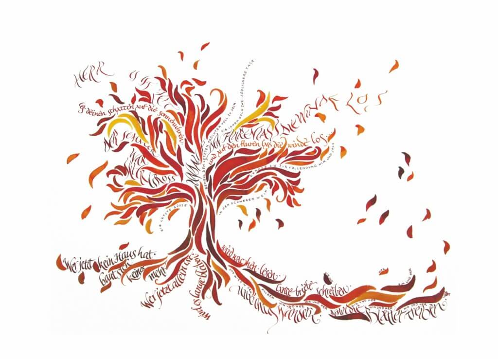 Wie du Kalligrafie zu Deinem Beruf machen kannst 18Herbstbaum Postkarte 1